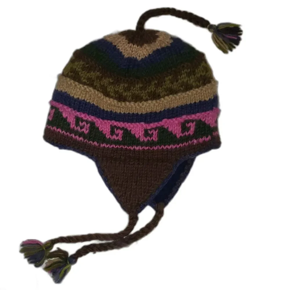 Multicolor Wool Winter Trapper Hat with Braided Tassles Unisex Made In Nepal